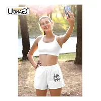 UDNAG Unisex Regular fit 'Happy Friday' Polyester Shorts [Size S/28In to XL/40In] White-thumb2