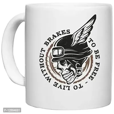 UDNAG White Ceramic Coffee / Tea Mug 'Death | to Be Free to Live Without Brakes' Perfect for Gifting [350ml]