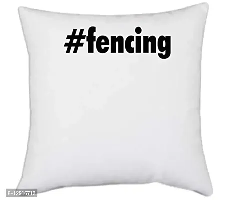 UDNAG White Polyester '| Fencing' Pillow Cover [16 Inch X 16 Inch]