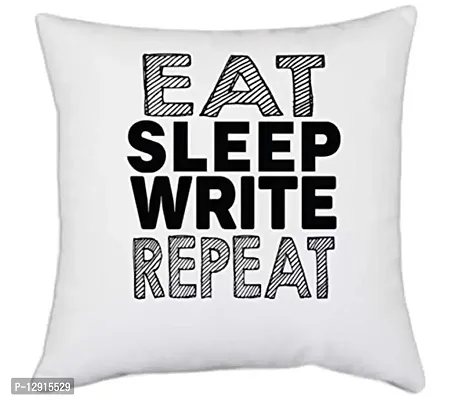 UDNAG White Polyester 'Write | eat Sleep Write Repeat 2' Pillow Cover [16 Inch X 16 Inch]