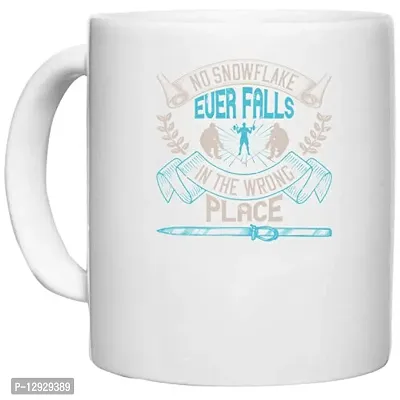 UDNAG White Ceramic Coffee / Tea Mug 'Skiing | No Snowflake Ever Falls in The Wrong Place' Perfect for Gifting [330ml]