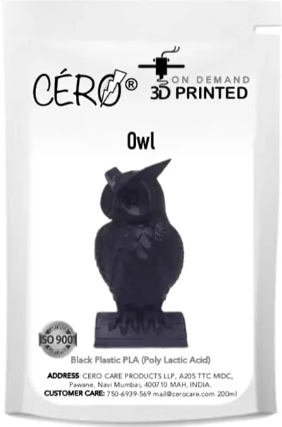 CERO 3D Printed Owl, Plastic Bird, Gifts for Kids, 3 to 12 Year Old Boy | Girls (Black PLA Plastic)