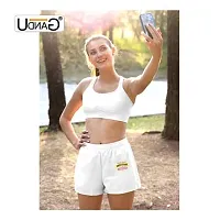 UDNAG Unisex Regular fit 'Thanks Giving | Greed Grabs, Gratitude receives 2' Polyester Shorts [Size S/28In to XL/40In] White-thumb2