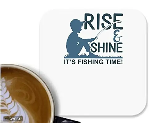 UDNAG MDF Tea Coffee Coaster 'Fishing | Rise & Shine' for Office Home [90 x 90mm]