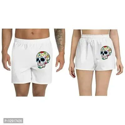 UDNAG Unisex Regular fit 'Illustration | Black Blue Sugar Skull' Polyester Shorts [Size S/28In to XL/40In]