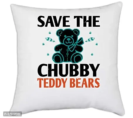 UDNAG White Polyester 'Chubby Bear | Save The Chubby Teddy Bears' Pillow Cover [16 Inch X 16 Inch]