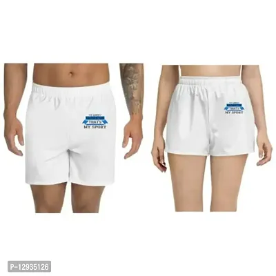 UDNAG Unisex Regular fit 'Badminton | I Love Badminton. That's My Sport' Polyester Shorts [Size S/28In to XL/40In] White