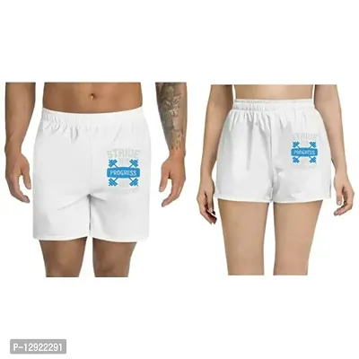 UDNAG Unisex Regular fit 'Gym | Strive for Progress, not Perfection' Polyester Shorts [Size S/28In to XL/40In] White