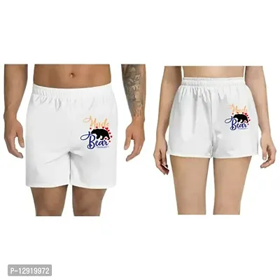 UDNAG Unisex Regular fit 'Uncle | Uncle Bear' Polyester Shorts [Size S/28In to XL/40In] White