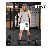 UDNAG Unisex Regular fit 'Gym | Train Insane or Remain The Same' Polyester Shorts [Size S/28In to XL/40In] White-thumb1