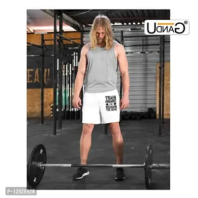 UDNAG Unisex Regular fit 'Gym | Train Insane or Remain The Same' Polyester Shorts [Size S/28In to XL/40In] White-thumb2