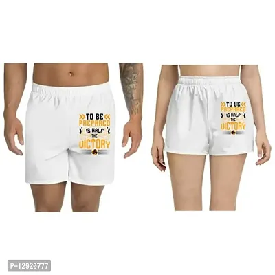 UDNAG Unisex Regular fit 'Volleyball | to be Prepared is Half The Victory' Polyester Shorts [Size S/28In to XL/40In] White