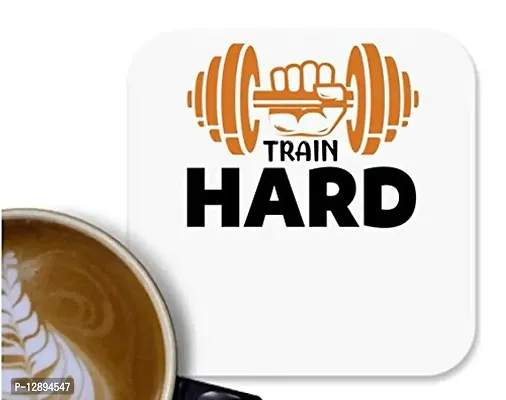 UDNAG MDF Tea Coffee Coaster 'Gym | Train' for Office Home [90 x 90mm]