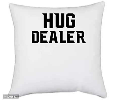 UDNAG White Polyester 'Hug | Hug Dealer' Pillow Cover [16 Inch X 16 Inch]