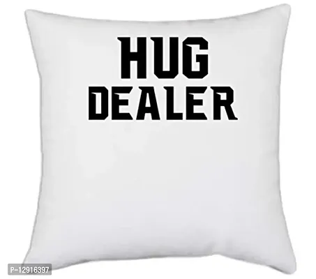 UDNAG White Polyester 'Hug | Hug Dealer' Pillow Cover [16 Inch X 16 Inch]-thumb0