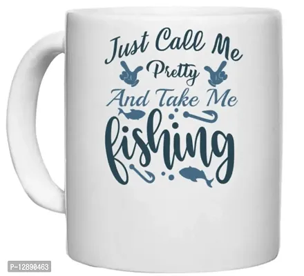 UDNAG White Ceramic Coffee / Tea Mug 'Fishing | Just Call me Pretty' Perfect for Gifting [330ml]-thumb0