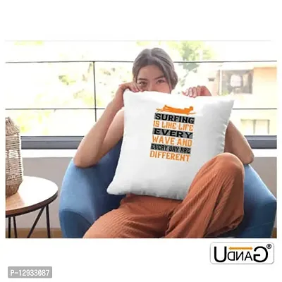 UDNAG White Polyester 'Surfing | Surfing is Like Life. Every Wave and Every Day are Different' Pillow Cover [16 Inch X 16 Inch]-thumb2