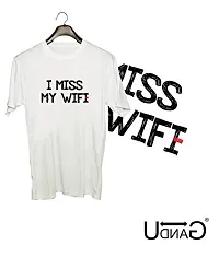 UDNAG Unisex Polyester Round Neck Regular Fit Graphic I Miss My WiFi' T-Shirt (White, XX-Large)-thumb1