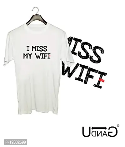 UDNAG Unisex Polyester Round Neck Regular Fit Graphic I Miss My WiFi' T-Shirt (White, XX-Large)-thumb2