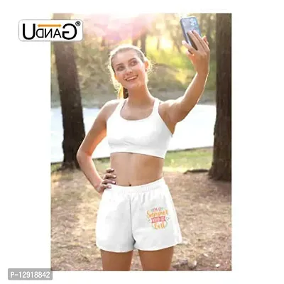 UDNAG Unisex Regular fit 'Summer | I'm a Summer Kind of Girl' Polyester Shorts [Size S/28In to XL/40In] White-thumb3