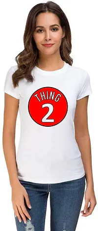 UDNAG Unisex Round Neck Graphic 'Thing | Thing 2' Polyester T-Shirt White [Size 2YrsOld/22in to 7XL/56in]-thumb3