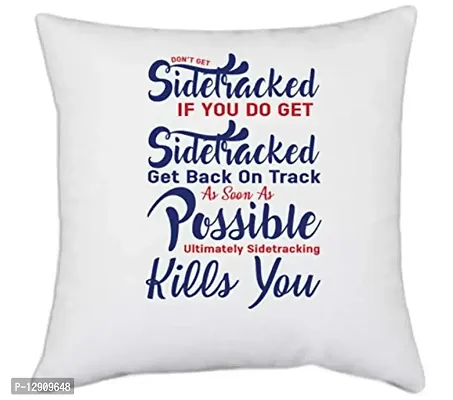 UDNAG White Polyester 'Get Back on Track | Donalt Trump' Pillow Cover [16 Inch X 16 Inch]-thumb0