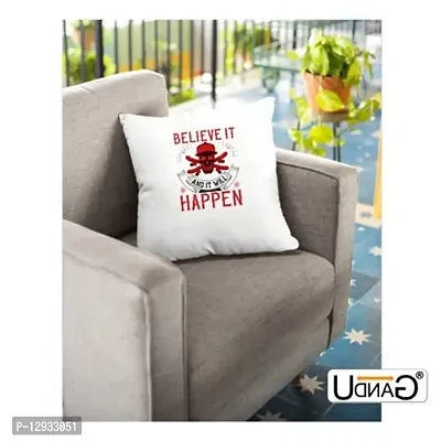 UDNAG White Polyester 'Team Coach | Believe it and it Will Happen' Pillow Cover [16 Inch X 16 Inch]-thumb3