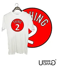 UDNAG Unisex Round Neck Graphic 'Thing | Thing 2' Polyester T-Shirt White [Size 2YrsOld/22in to 7XL/56in]-thumb1