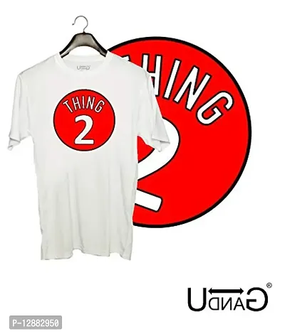 UDNAG Unisex Round Neck Graphic 'Thing | Thing 2' Polyester T-Shirt White [Size 2YrsOld/22in to 7XL/56in]-thumb2