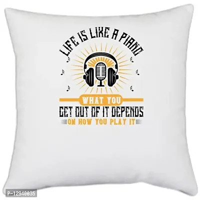 UDNAG White Polyester 'Piano | Life is Like a Piano. What You get Out of it Depends on How You Play it 02' Pillow Cover [16 Inch X 16 Inch]