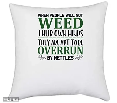 UDNAG White Polyester 'Garden | When People' Pillow Cover [16 Inch X 16 Inch]