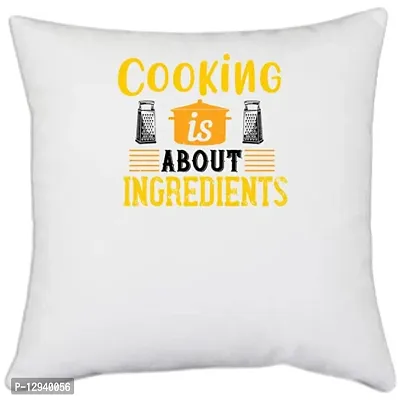 UDNAG White Polyester 'Cooking | Cooking About Ingredients' Pillow Cover [16 Inch X 16 Inch]