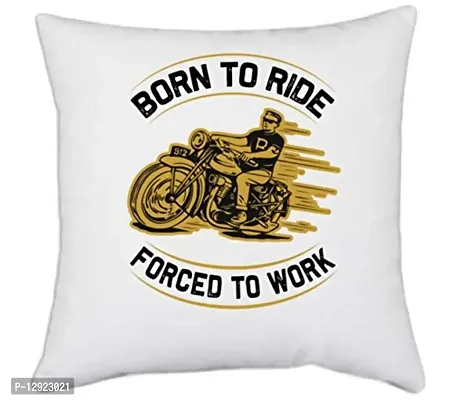 UDNAG White Polyester 'Rider | Born Copy' Pillow Cover [16 Inch X 16 Inch]