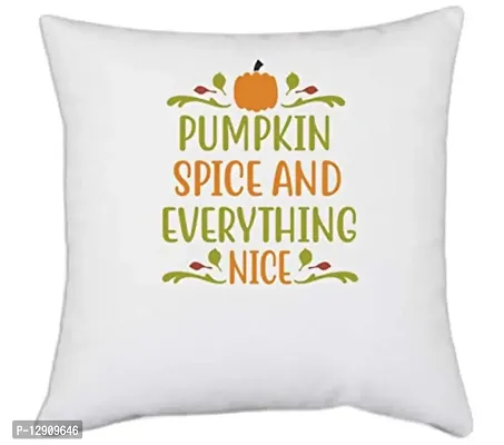 UDNAG White Polyester 'Halloween | Pumpkin Spice and Everything Nice' Pillow Cover [16 Inch X 16 Inch]
