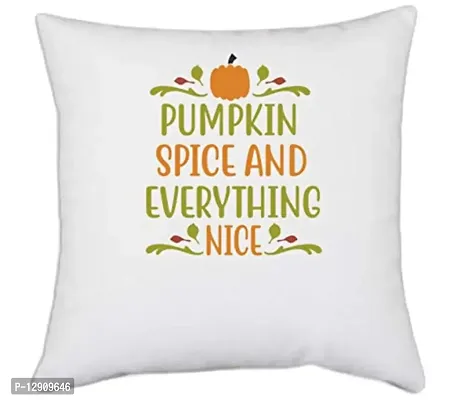 UDNAG White Polyester 'Halloween | Pumpkin Spice and Everything Nice' Pillow Cover [16 Inch X 16 Inch]-thumb0