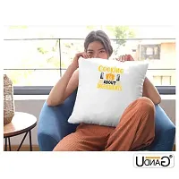 UDNAG White Polyester 'Cooking | Cooking About Ingredients' Pillow Cover [16 Inch X 16 Inch]-thumb1