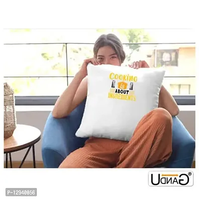 UDNAG White Polyester 'Cooking | Cooking About Ingredients' Pillow Cover [16 Inch X 16 Inch]-thumb2