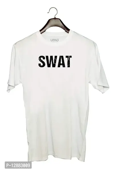 UDNAG Unisex Round Neck Graphic 'SWAT' Polyester T-Shirt White [Size 2YrsOld/22in to 7XL/56in]