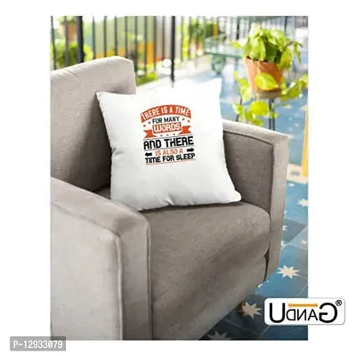 UDNAG White Polyester 'Sleeping | There is a time for Many Words, and There is Also a time for Sleep 02' Pillow Cover [16 Inch X 16 Inch]-thumb3