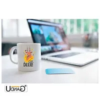 UDNAG White Ceramic Coffee / Tea Mug 'Oh Deer' Perfect for Gifting [350ml]-thumb1