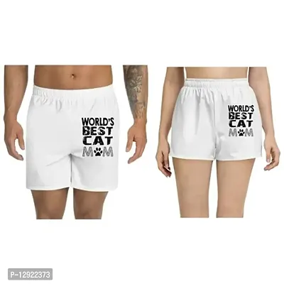 UDNAG Unisex Regular fit 'Mother | World's Best cat mom' Polyester Shorts [Size S/28In to XL/40In] White