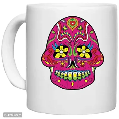 UDNAG White Ceramic Coffee / Tea Mug 'Illustration | Sugar Skull-63' Perfect for Gifting [350ml]