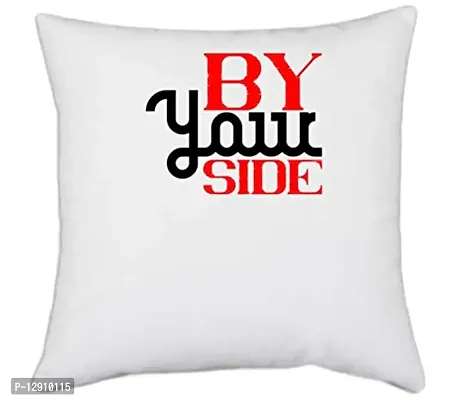 UDNAG White Polyester 'Couple | by Your Side' Pillow Cover [16 Inch X 16 Inch]