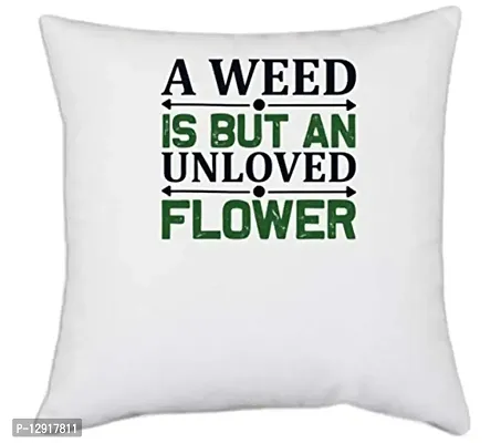 UDNAG White Polyester 'Garden | A weeed' Pillow Cover [16 Inch X 16 Inch]