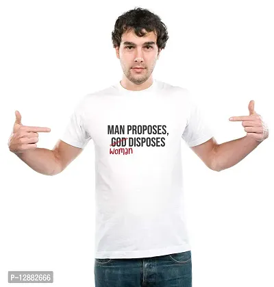 UDNAG Unisex Round Neck Graphic 'Man Proposes Woman disposes' Polyester T-Shirt (White, Medium)-thumb3