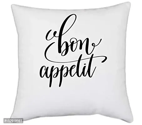 UDNAG White Polyester 'for Appetite' Pillow Cover [16 Inch X 16 Inch]