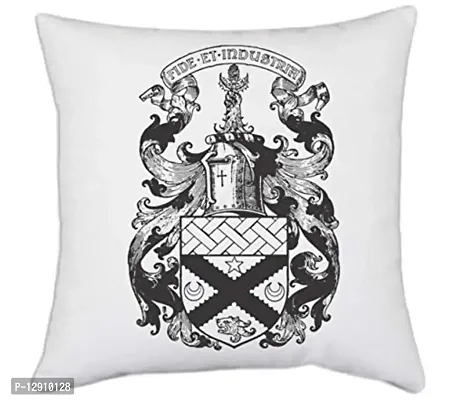 UDNAG White Polyester 'Logo | Fide ET INDUSTRIA' Pillow Cover [16 Inch X 16 Inch]