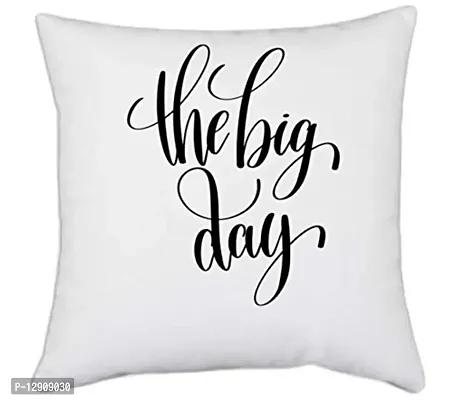 UDNAG White Polyester 'The Big Day' Pillow Cover [16 Inch X 16 Inch]-thumb0