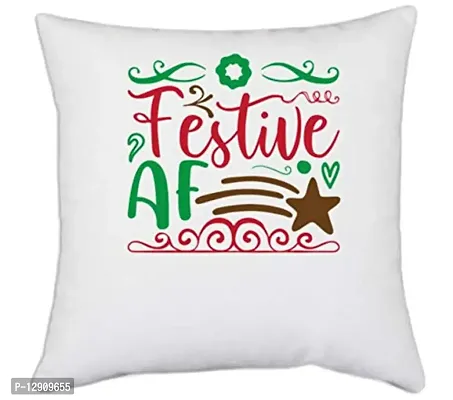 UDNAG White Polyester 'Christmas Santa | Festive af' Pillow Cover [16 Inch X 16 Inch]