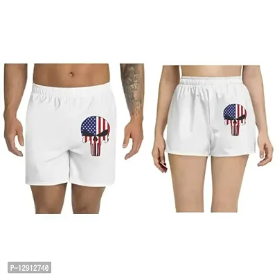 UDNAG Unisex Regular fit 'Flag | American Flag Skull' Polyester Shorts [Size S/28In to XL/40In] White-thumb0